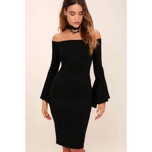 Lulus All She Wants Black Off-the-shoulder Midi Dress - Size XS